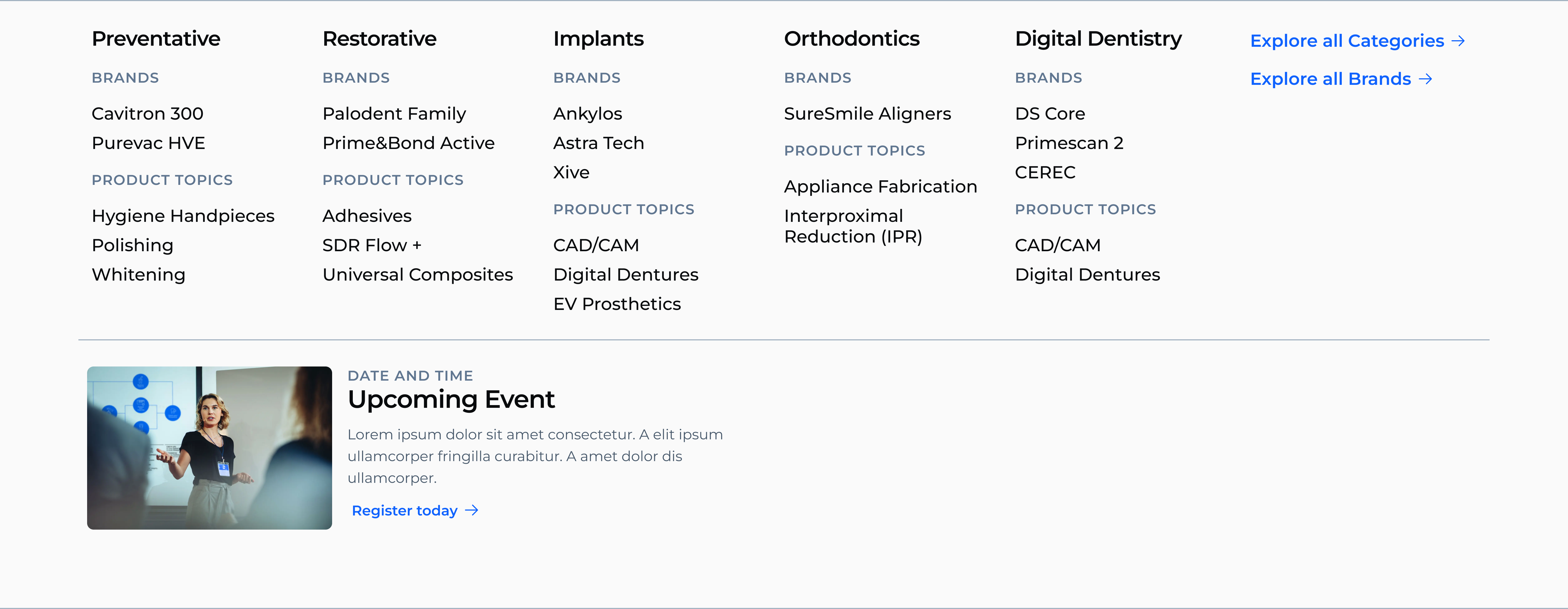 Dentsply Sirona desktop sub-navigation