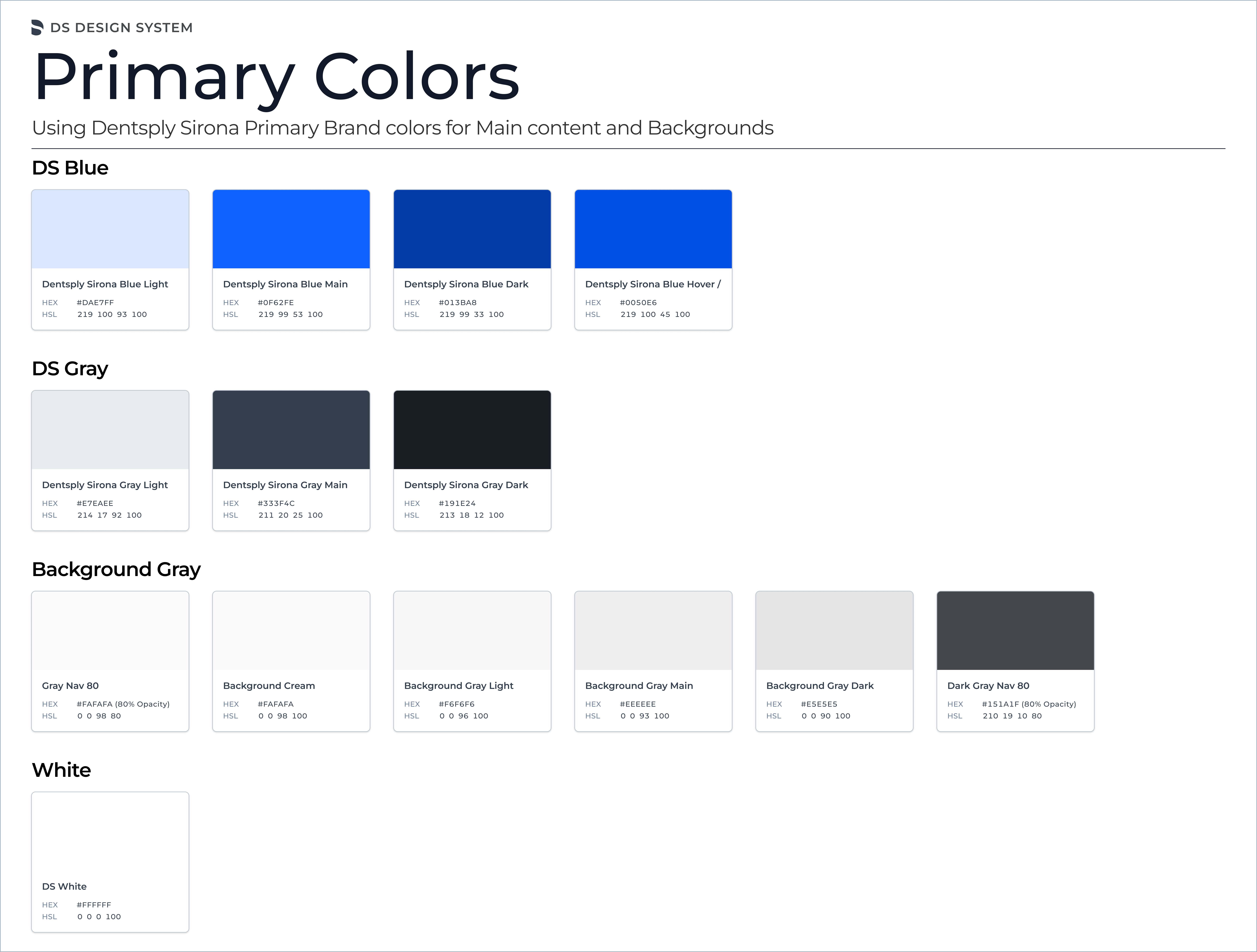 Dentsply Sirona design system primary colors