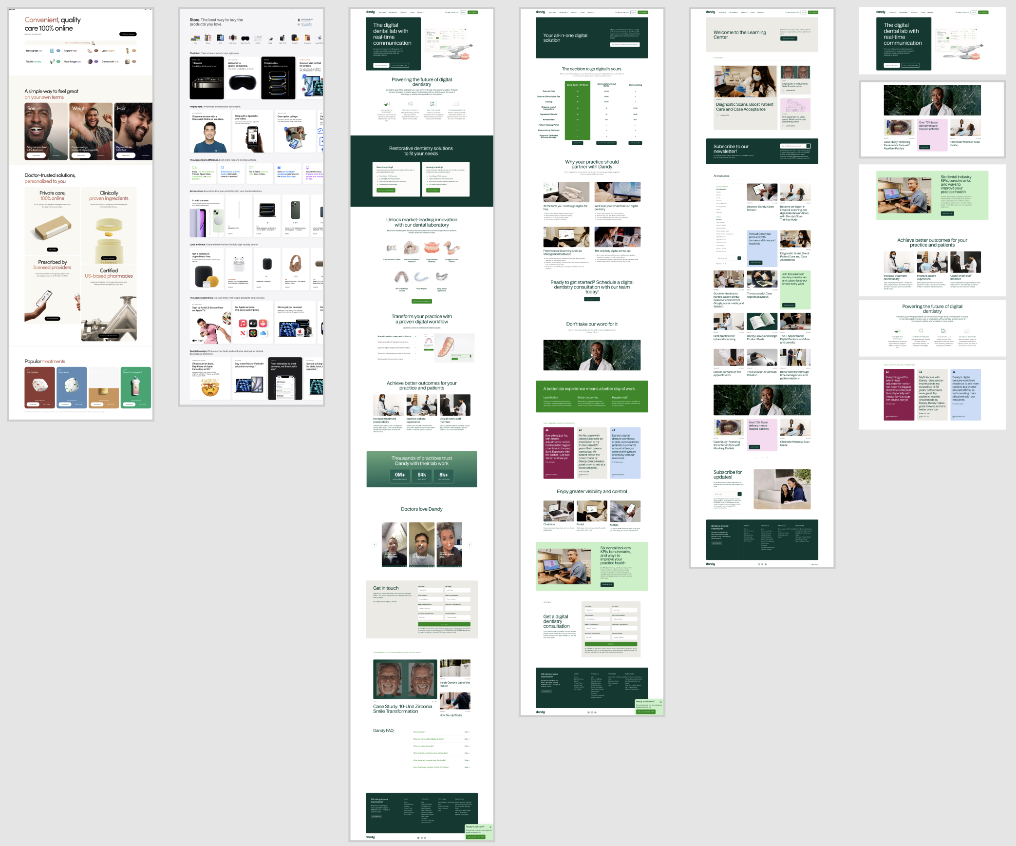 Benchmark collage of home pages from Hims, Apple Store, and Dandy used to set brand experience expectations
