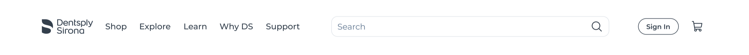 Redesigned header with Shop first, a persistent full-width search field, and a labeled Sign In button