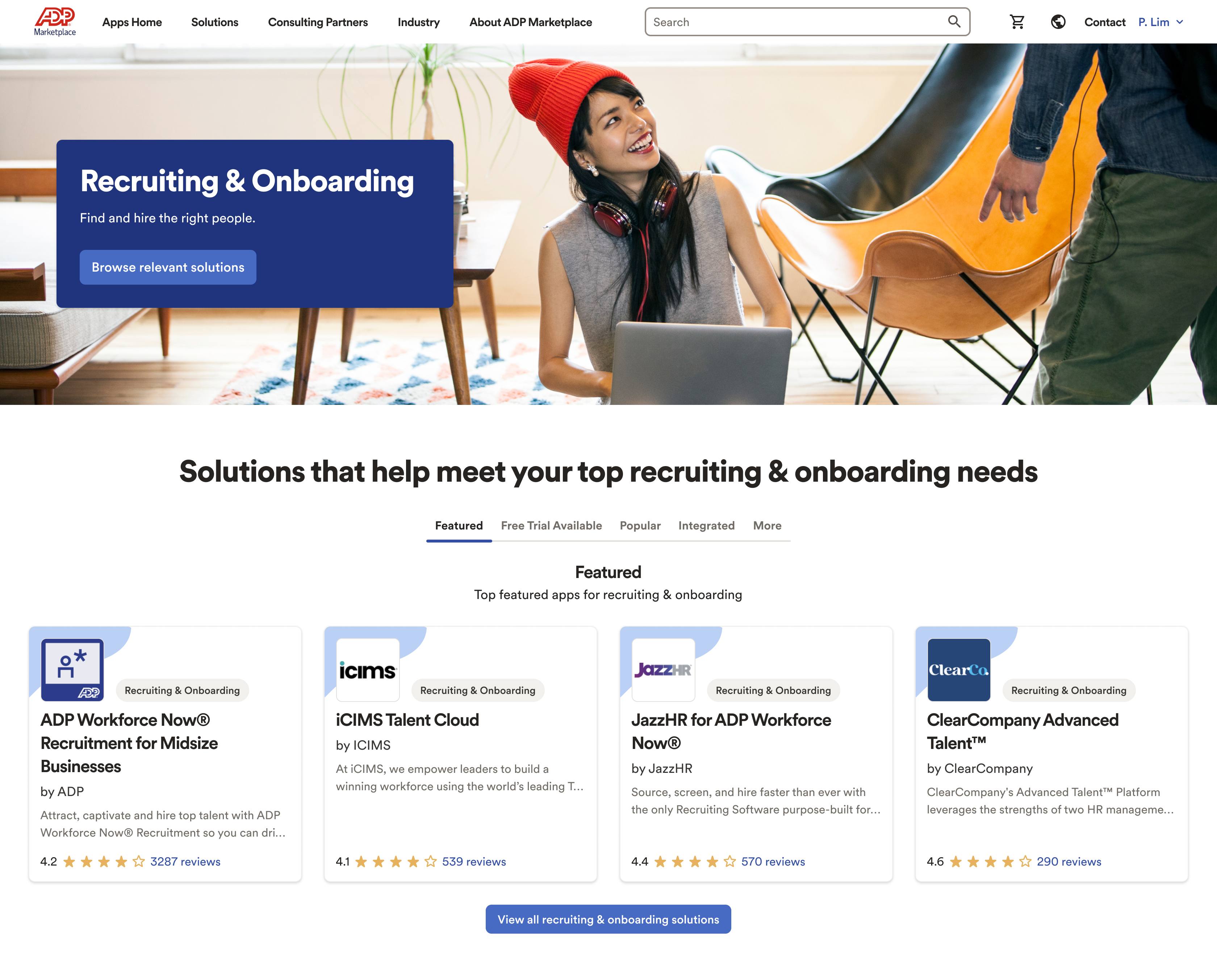 Recruiting and Onboarding page, final state