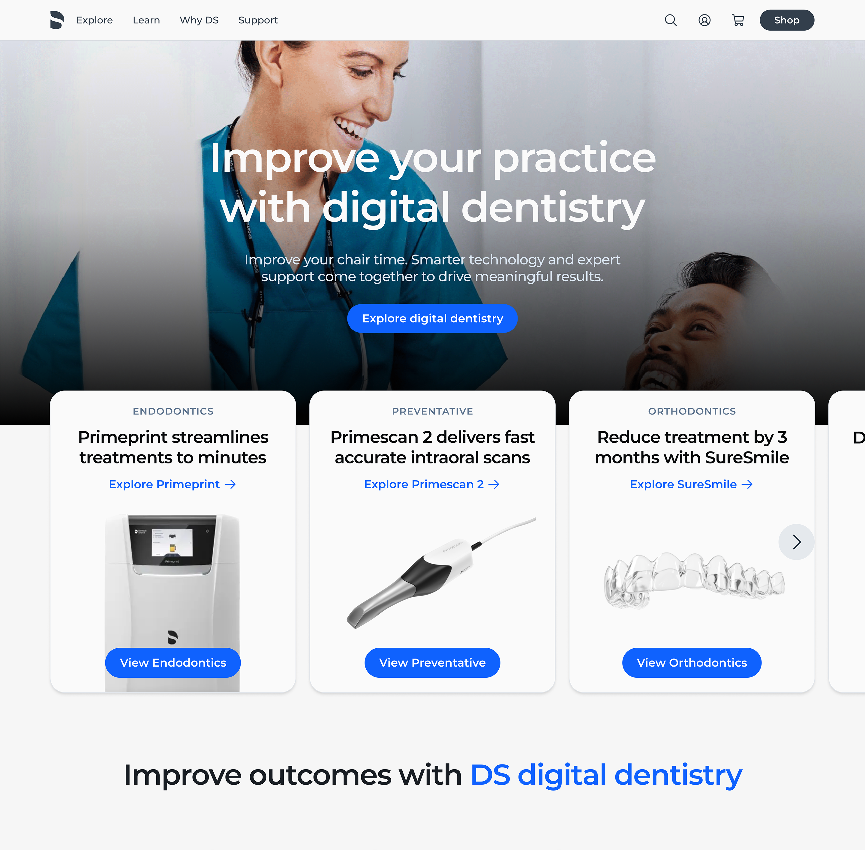 Dentsply Sirona desktop home page after redesign