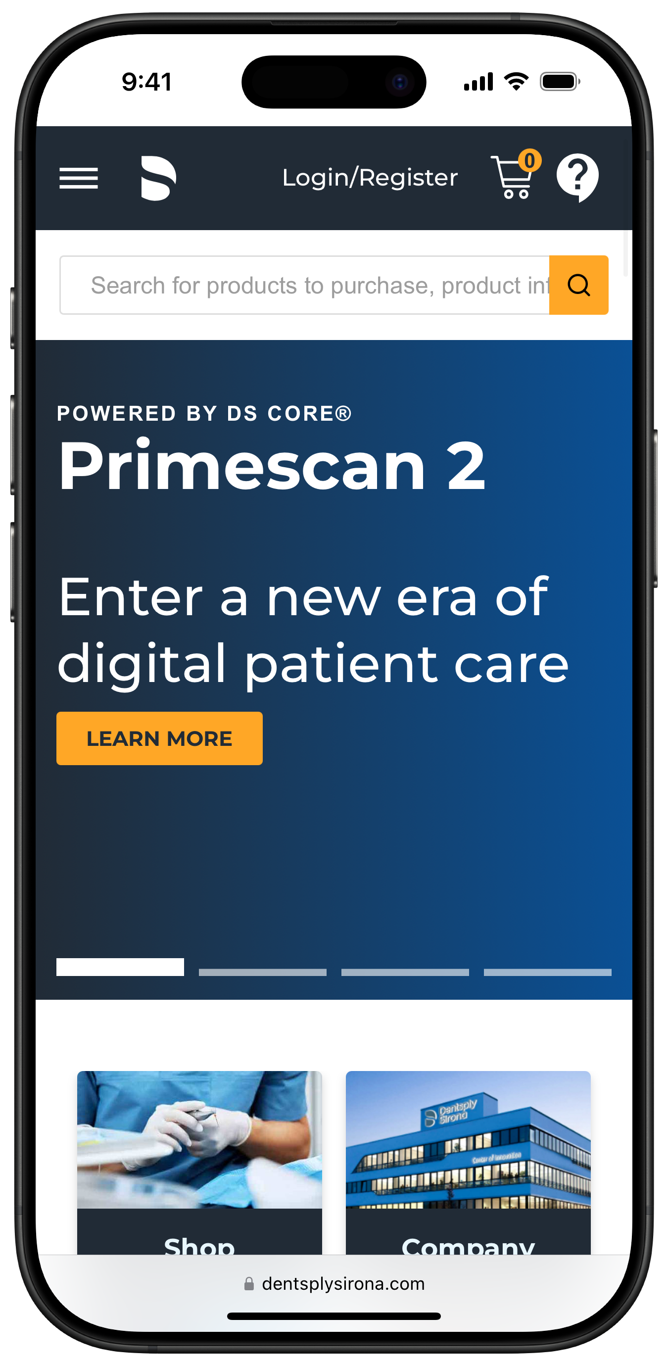 Dentsply Sirona home page before redesign